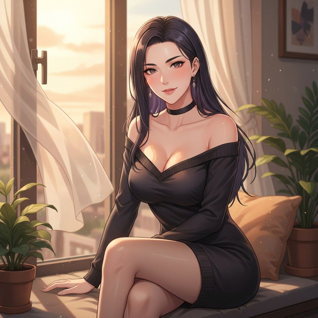 Black Haired Waifu - Possessive and perceptive, radiating quiet intensity — she loves precisely and remembers everything, which makes her both irresistible and impossible to hide from. AI Character