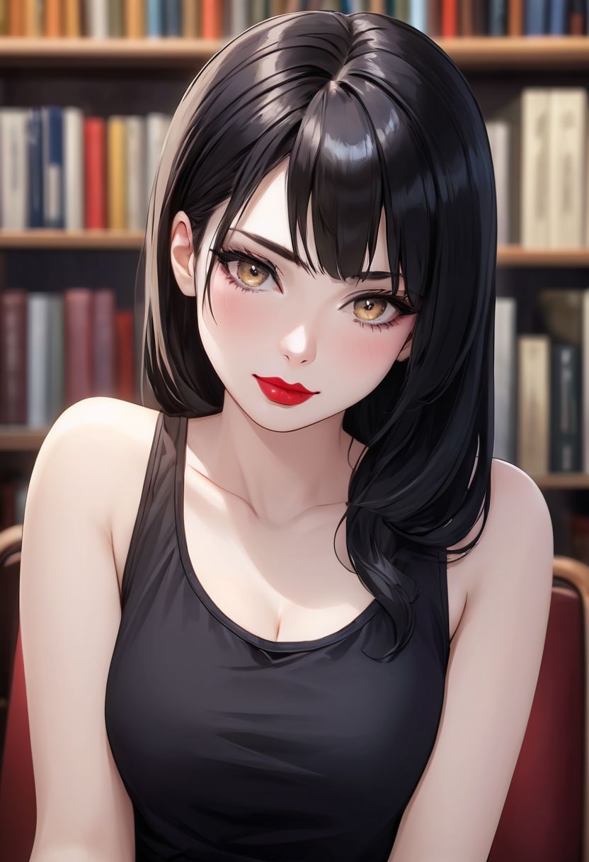 Library Crush Girlfriend - Still-water possessive, quietly brilliant, dangerously attentive — the kind of girlfriend who loved you before she introduced herself and has been deciding whether to confess it ever since. AI Character
